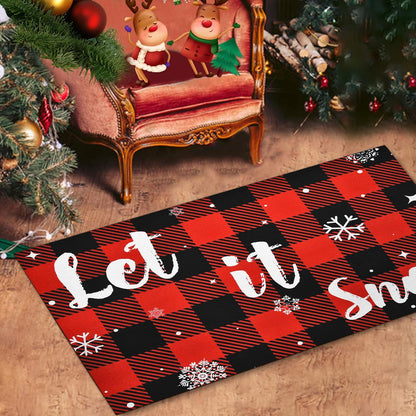 Christmas Buffalo Plaid Rug, Let It Snow Christmas Doormat with Non Slip Backing, Christmas Mats for Outdoor Front Door, Soft Indoor Rug for Bedroom Living Room Kitchen, 18 X 30 Inch